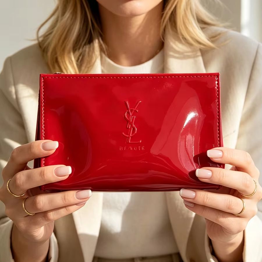 YSL 레드 페이턴트 가죽 화장품 가방 엠보싱 로고 지 - Luxury Skincare Logo 리뷰 및 가격