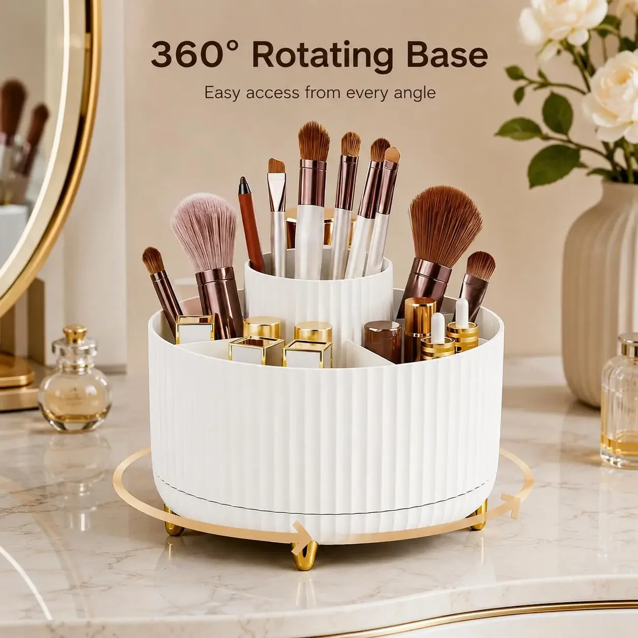 360도 회전 메이크업 정리함 고급 스트라이프 화장품  - Luxury Skincare Display 리뷰 및 가격